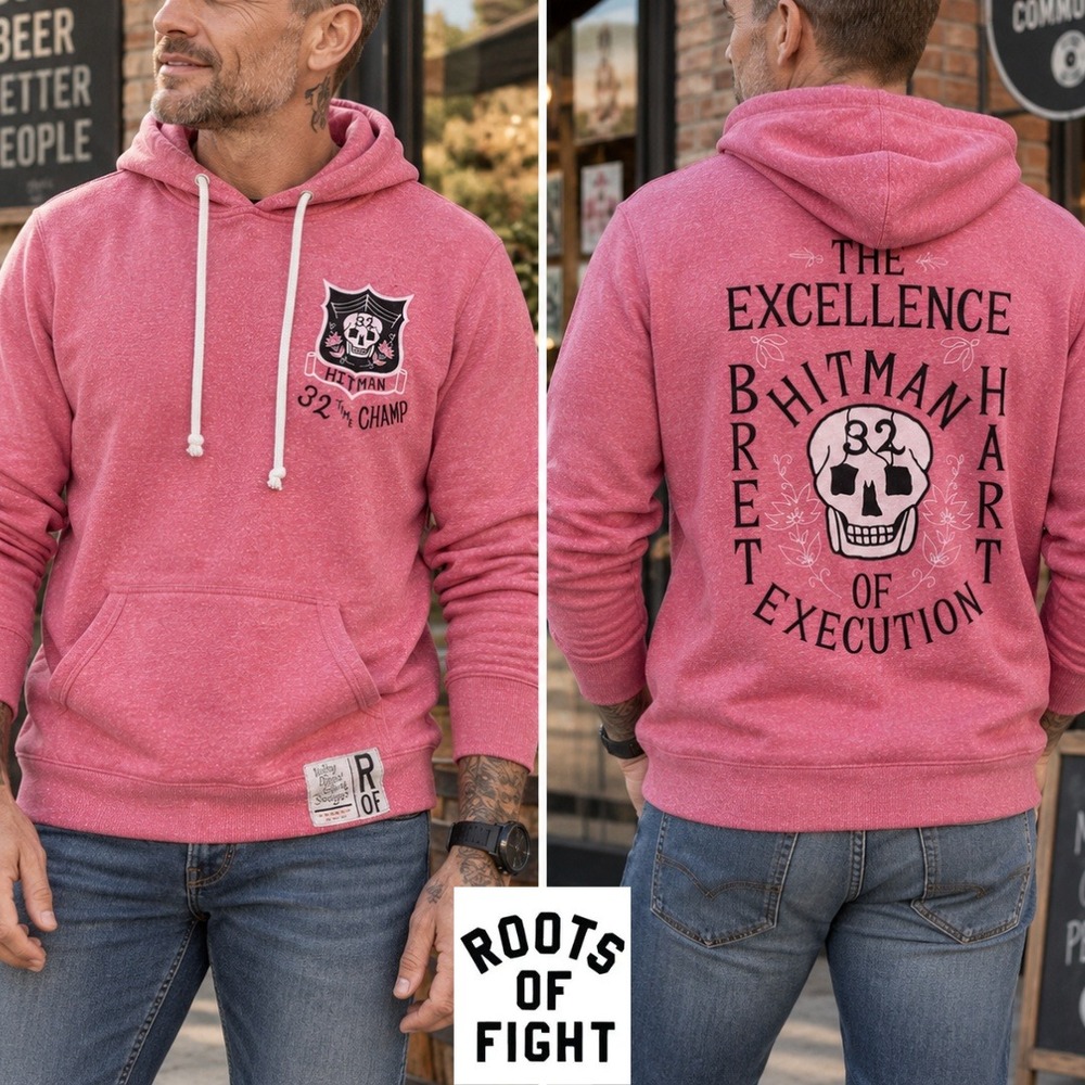 Roots of Fight, Bret Hart CM Punk Hitman 32 Time Champ Hoodie Pink Mens Size XL